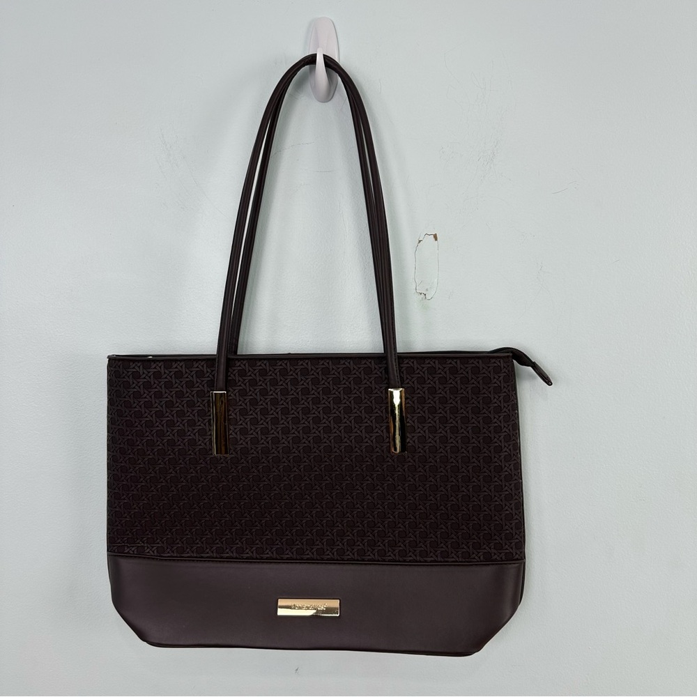 Montana West Dark Brown Woven Look Zipper Top Shoulder Bag NEW
